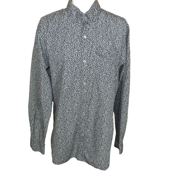 Gap Black Floral Cotton Long Sleeve Button Up Collared Shirt Size Large - Picture 8 of 10